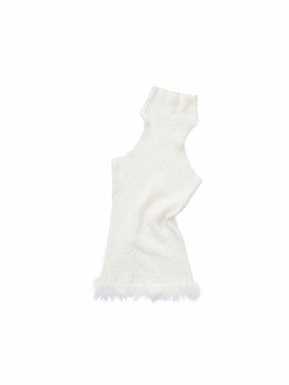 Imitation Mink Tassel Knit Vest Hooded Horn Buckle Loose Lazy Shoulder Set【s0000014971】