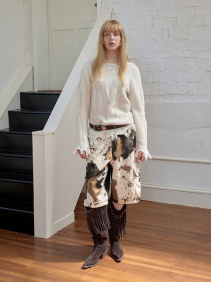 Wool Yarn Three-Dimensional Cable Raw Edge Loose Sweater Straight Dropped Shoulder Lazy Knit【s0000014972】