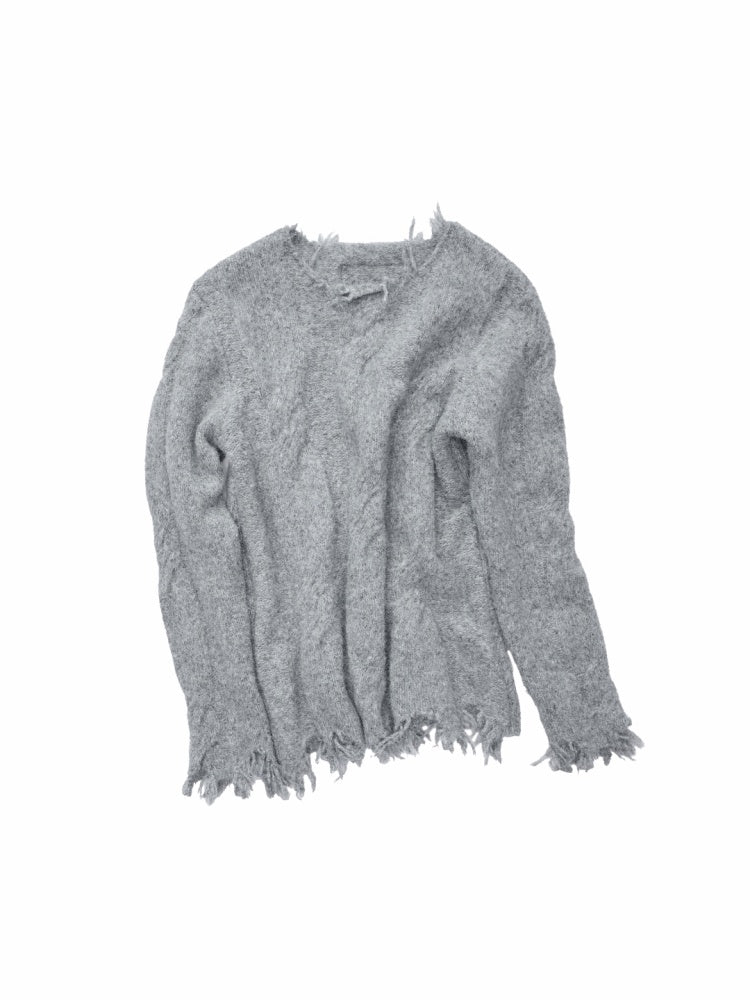 Wool Yarn Three-Dimensional Cable Raw Edge Loose Sweater Straight Dropped Shoulder Lazy Knit【s0000014972】