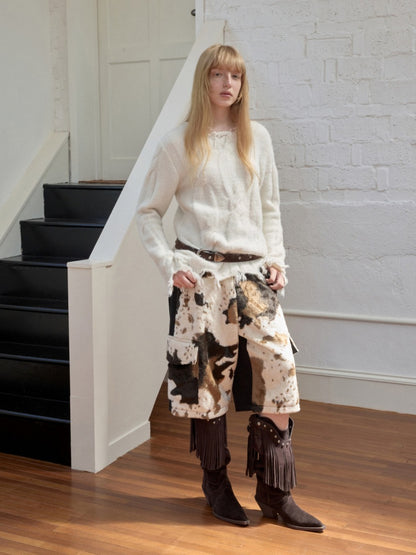Wool Yarn Three-Dimensional Cable Raw Edge Loose Sweater Straight Dropped Shoulder Lazy Knit【s0000014972】