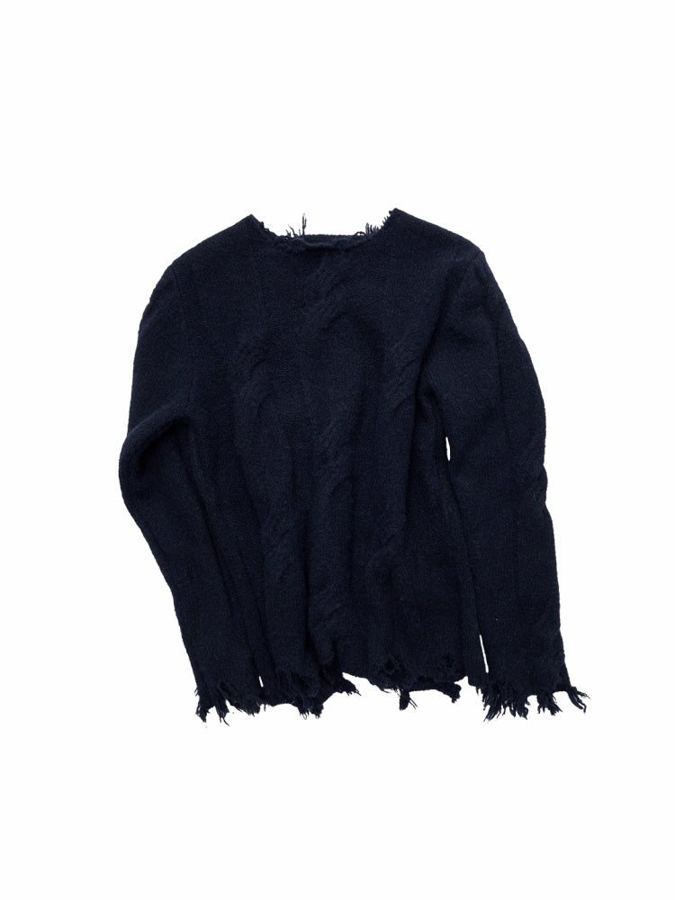 Wool Yarn Three-Dimensional Cable Raw Edge Loose Sweater Straight Dropped Shoulder Lazy Knit【s0000014972】