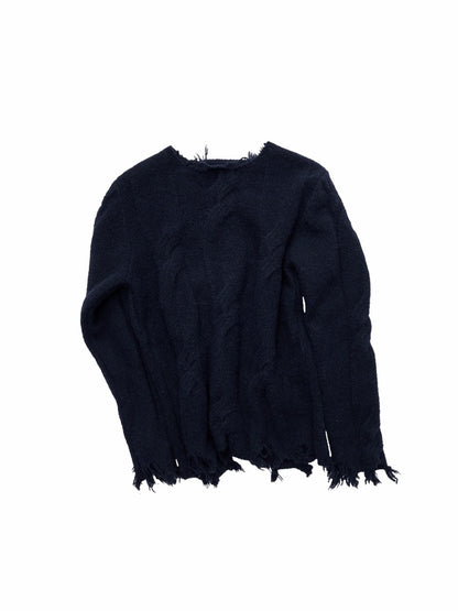 Wool Yarn Three-Dimensional Cable Raw Edge Loose Sweater Straight Dropped Shoulder Lazy Knit【s0000014972】