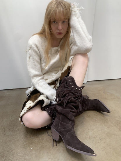 Wool Yarn Three-Dimensional Cable Raw Edge Loose Sweater Straight Dropped Shoulder Lazy Knit【s0000014972】