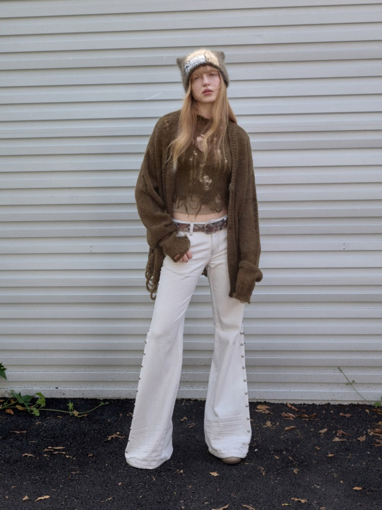 Mohair Star Cut-Out Hole Big Cardigan Lazy Slightly Transparent Loose Knit Jacket【s0000014973】