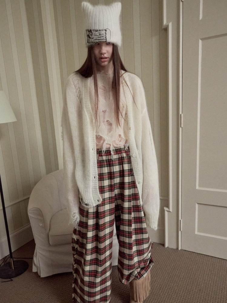 Mohair Star Cut-Out Hole Big Cardigan Lazy Slightly Transparent Loose Knit Jacket【s0000014973】