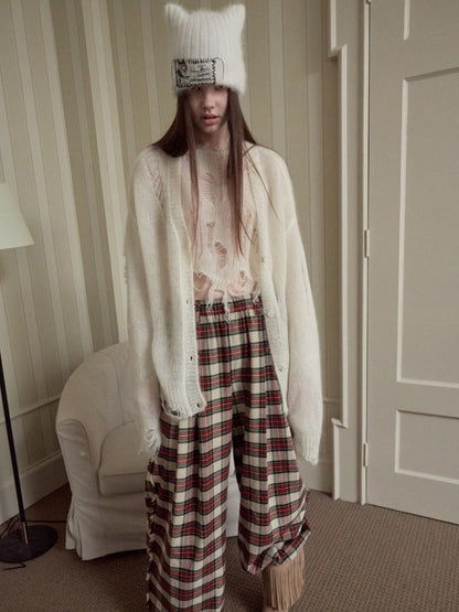 Mohair Star Cut-Out Hole Big Cardigan Lazy Slightly Transparent Loose Knit Jacket【s0000014973】
