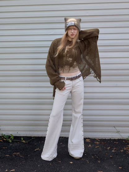 Mohair Star Cut-Out Hole Big Cardigan Lazy Slightly Transparent Loose Knit Jacket【s0000014973】