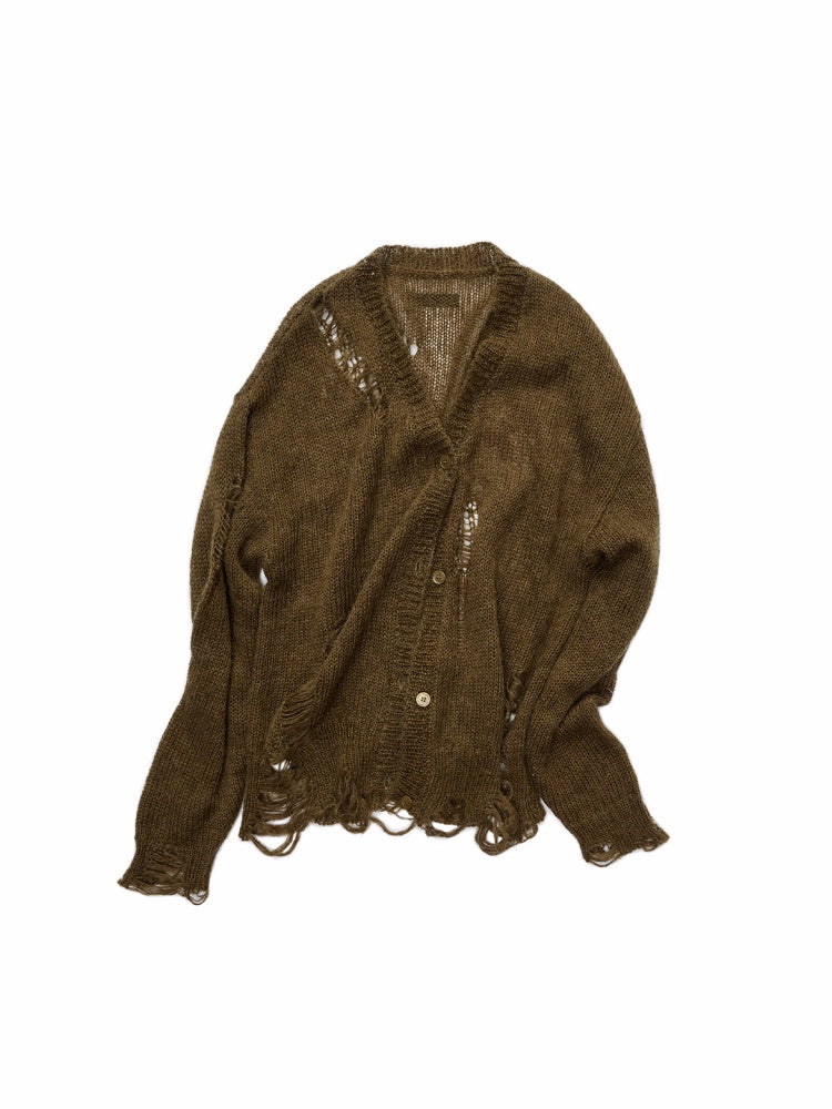 Mohair Star Cut-Out Hole Big Cardigan Lazy Slightly Transparent Loose Knit Jacket【s0000014973】