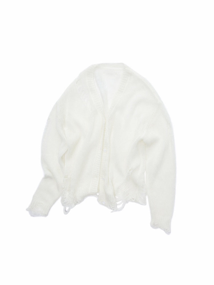 Mohair Star Cut-Out Hole Big Cardigan Lazy Slightly Transparent Loose Knit Jacket【s0000014973】