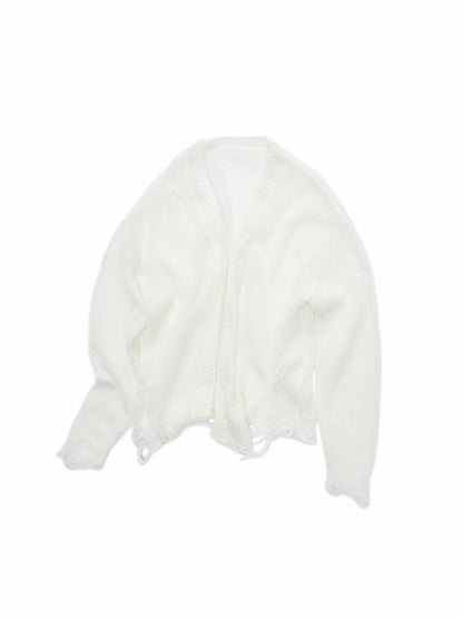 Mohair Star Cut-Out Hole Big Cardigan Lazy Slightly Transparent Loose Knit Jacket【s0000014973】