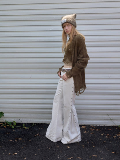 Mohair Star Cut-Out Hole Big Cardigan Lazy Slightly Transparent Loose Knit Jacket【s0000014973】
