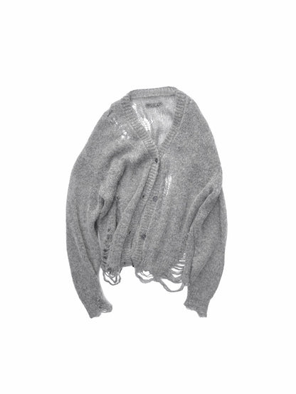 Mohair Star Cut-Out Hole Big Cardigan Lazy Slightly Transparent Loose Knit Jacket【s0000014973】