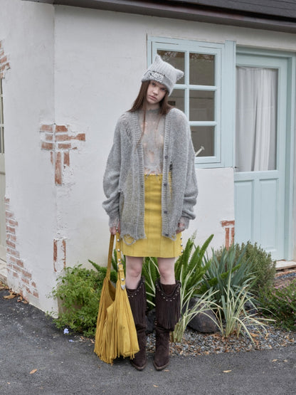 Mohair Star Cut-Out Hole Big Cardigan Lazy Slightly Transparent Loose Knit Jacket【s0000014973】