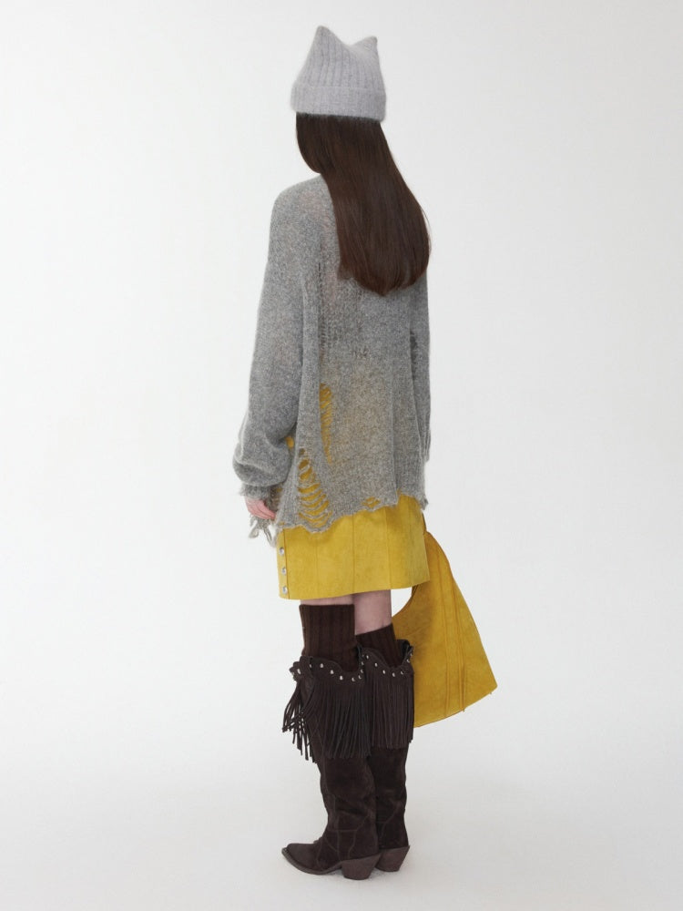 Mohair Star Cut-Out Hole Big Cardigan Lazy Slightly Transparent Loose Knit Jacket【s0000014973】