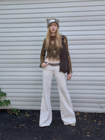 Mohair Cut-Out Hole Slim Sweater Slightly Sheer Fit Casual Knit Top【s0000014974】