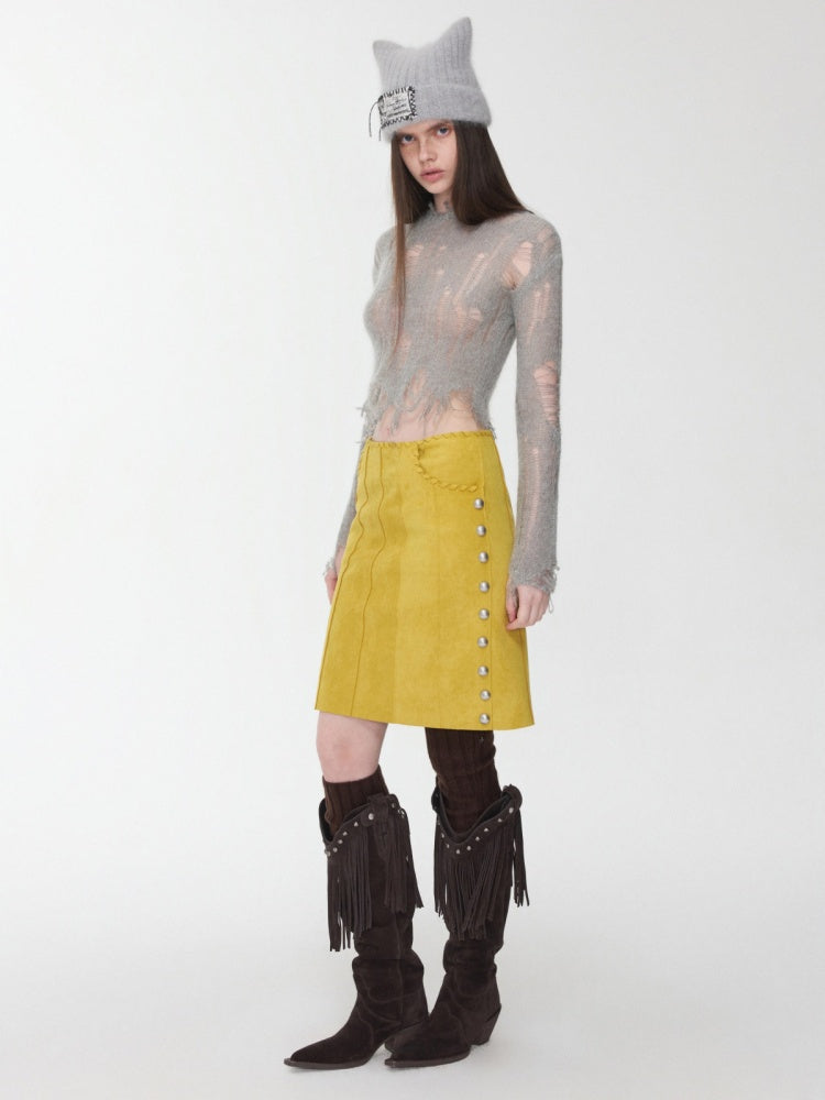 Mohair Cut-Out Hole Slim Sweater Slightly Sheer Fit Casual Knit Top【s0000014974】