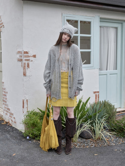 Mohair Cut-Out Hole Slim Sweater Slightly Sheer Fit Casual Knit Top【s0000014974】