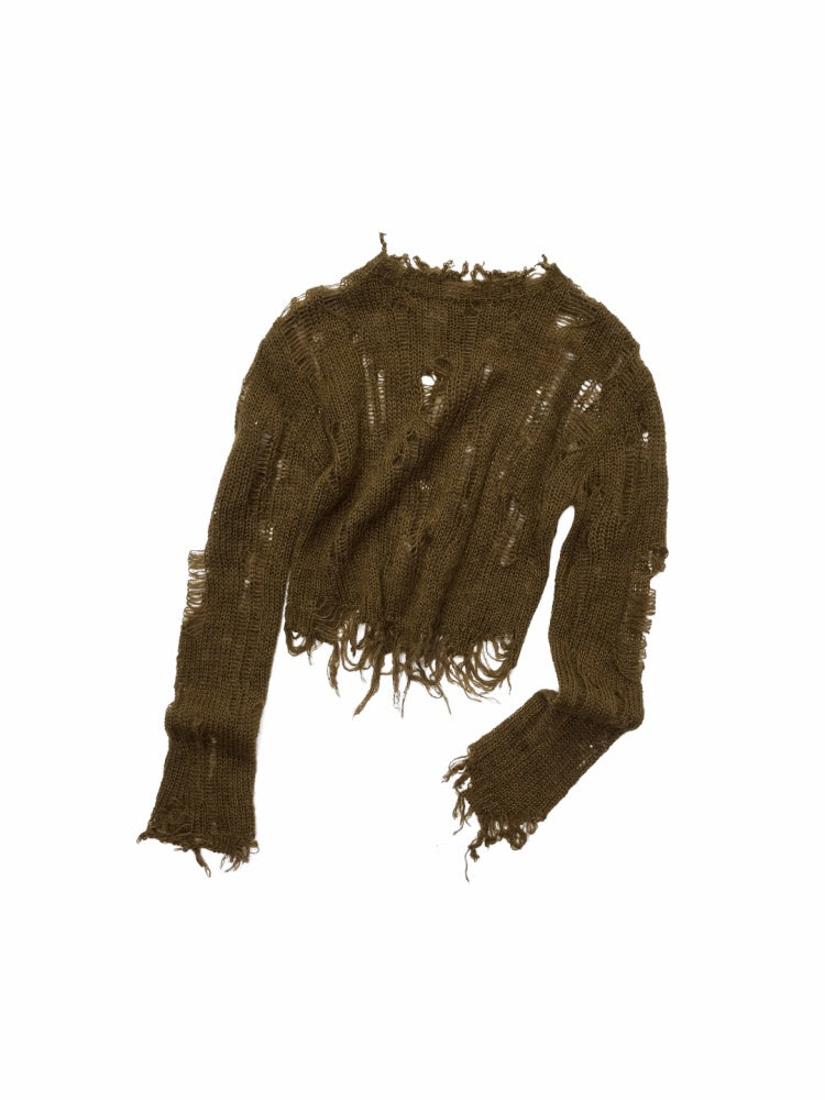 Mohair Cut-Out Hole Slim Sweater Slightly Sheer Fit Casual Knit Top【s0000014974】