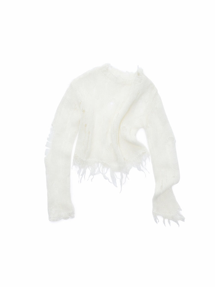 Mohair Cut-Out Hole Slim Sweater Slightly Sheer Fit Casual Knit Top【s0000014974】
