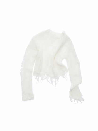 Mohair Cut-Out Hole Slim Sweater Slightly Sheer Fit Casual Knit Top【s0000014974】