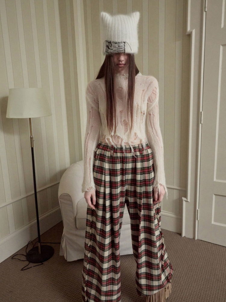 Mohair Cut-Out Hole Slim Sweater Slightly Sheer Fit Casual Knit Top【s0000014974】