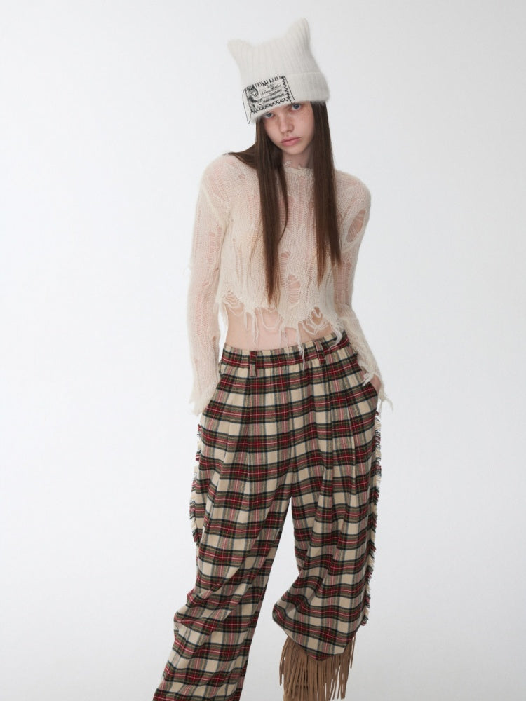 Mohair Cut-Out Hole Slim Sweater Slightly Sheer Fit Casual Knit Top【s0000014974】
