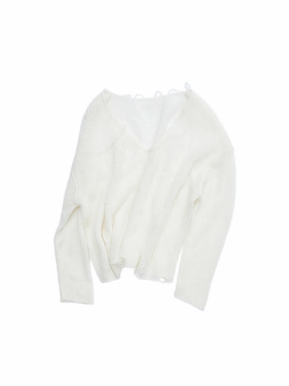 Mohair Star Cut-Out V-Neck Knit Sweater Lazy Slightly Sheer Loose Top【s0000014975】