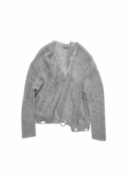 Mohair Star Cut-Out V-Neck Knit Sweater Lazy Slightly Sheer Loose Top【s0000014975】