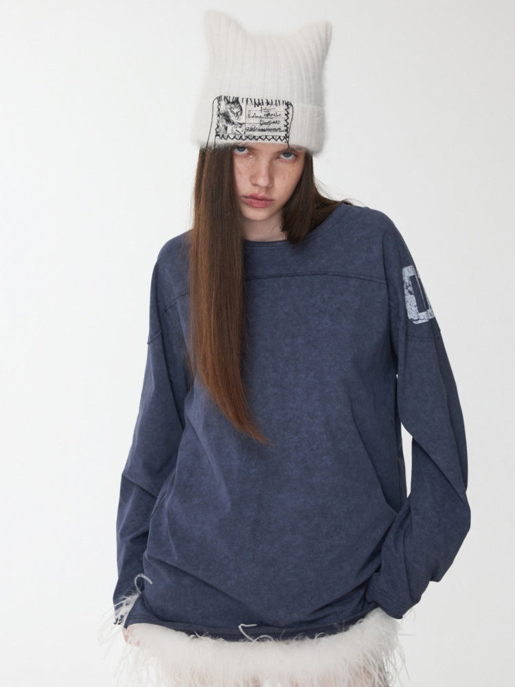 American Football Sports Print Hot Diamond T-Shirt Oversize Dropped Shoulder Long Sleeve Top【s0000014978】