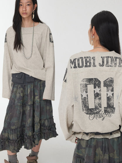 American Football Sports Print Hot Diamond T-Shirt Oversize Dropped Shoulder Long Sleeve Top【s0000014978】