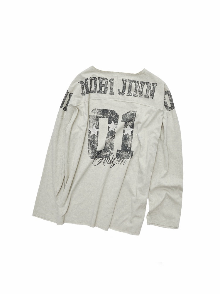 American Football Sports Print Hot Diamond T-Shirt Oversize Dropped Shoulder Long Sleeve Top【s0000014978】