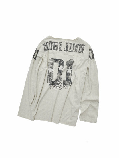 American Football Sports Print Hot Diamond T-Shirt Oversize Dropped Shoulder Long Sleeve Top【s0000014978】