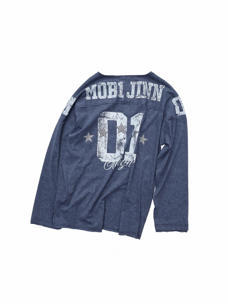 American Football Sports Print Hot Diamond T-Shirt Oversize Dropped Shoulder Long Sleeve Top【s0000014978】