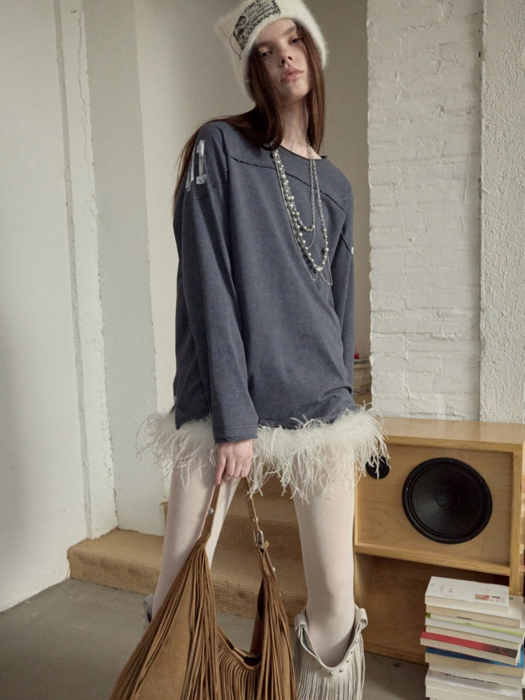 American Football Sports Print Hot Diamond T-Shirt Oversize Dropped Shoulder Long Sleeve Top【s0000014978】