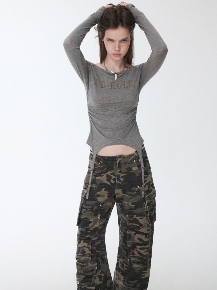 Rhinestone Garter With Boat Neck Wrinkled Knitted Base Layer Slim Down Lazy Top【s0000014979】