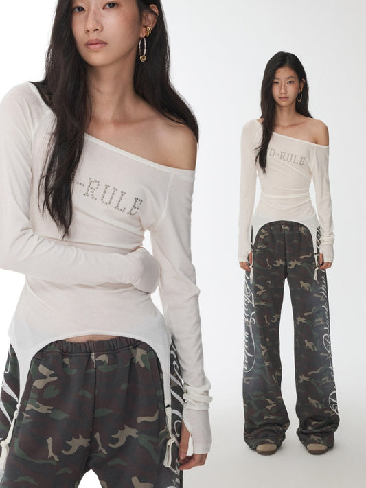 Rhinestone Garter With Boat Neck Wrinkled Knitted Base Layer Slim Down Lazy Top【s0000014979】