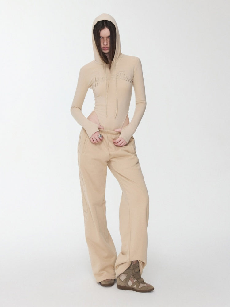 Letter Embroidery Drawstring Hooded Slim Bodysuit Slim Waist Top【s0000014980】