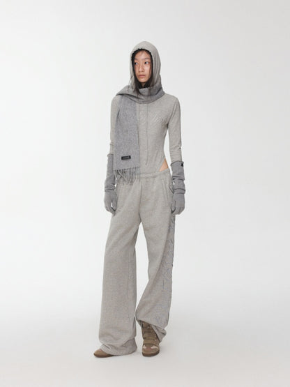 Letter Embroidery Drawstring Hooded Slim Bodysuit Slim Waist Top【s0000014980】