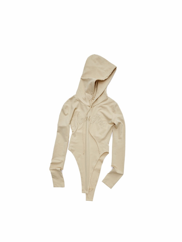 Letter Embroidery Drawstring Hooded Slim Bodysuit Slim Waist Top【s0000014980】