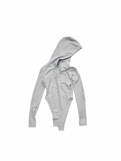 Letter Embroidery Drawstring Hooded Slim Bodysuit Slim Waist Top【s0000014980】