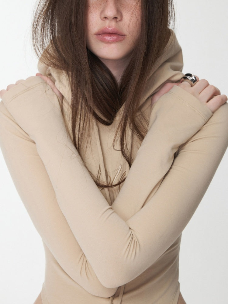 Letter Embroidery Drawstring Hooded Slim Bodysuit Slim Waist Top【s0000014980】