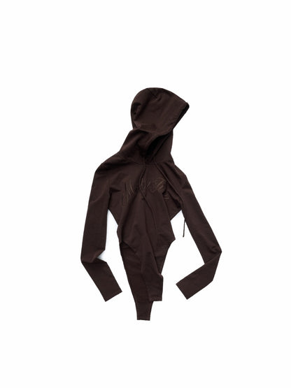 Letter Embroidery Drawstring Hooded Slim Bodysuit Slim Waist Top【s0000014980】