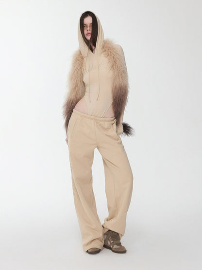 Letter Embroidery Drawstring Hooded Slim Bodysuit Slim Waist Top【s0000014980】