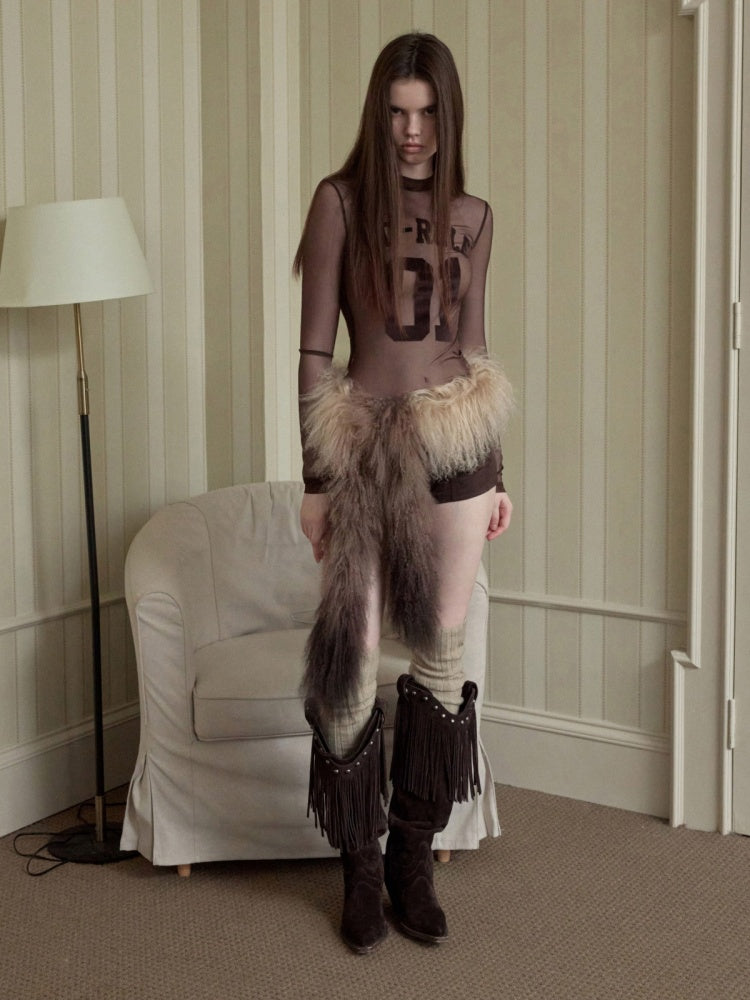 Flocked Sports Mesh Print Turtle Neck Base Shirt Sheer Fit Slim Top【s0000014981】