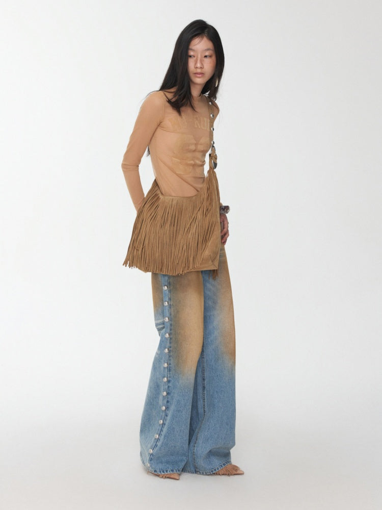 Flocked Sports Mesh Print Turtle Neck Base Shirt Sheer Fit Slim Top【s0000014981】