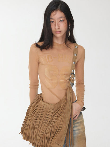 Flocked Sports Mesh Print Turtle Neck Base Shirt Sheer Fit Slim Top【s0000014981】