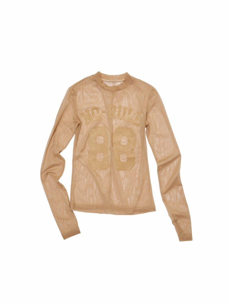 Flocked Sports Mesh Print Turtle Neck Base Shirt Sheer Fit Slim Top【s0000014981】