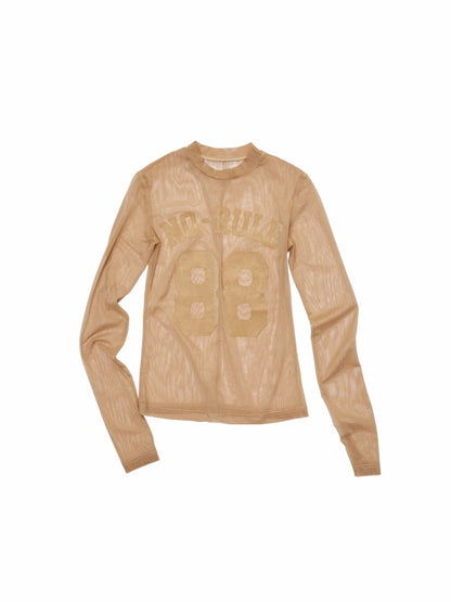 Flocked Sports Mesh Print Turtle Neck Base Shirt Sheer Fit Slim Top【s0000014981】