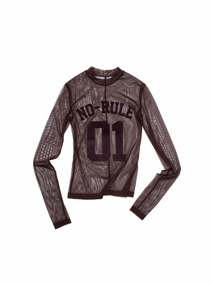 Flocked Sports Mesh Print Turtle Neck Base Shirt Sheer Fit Slim Top【s0000014981】