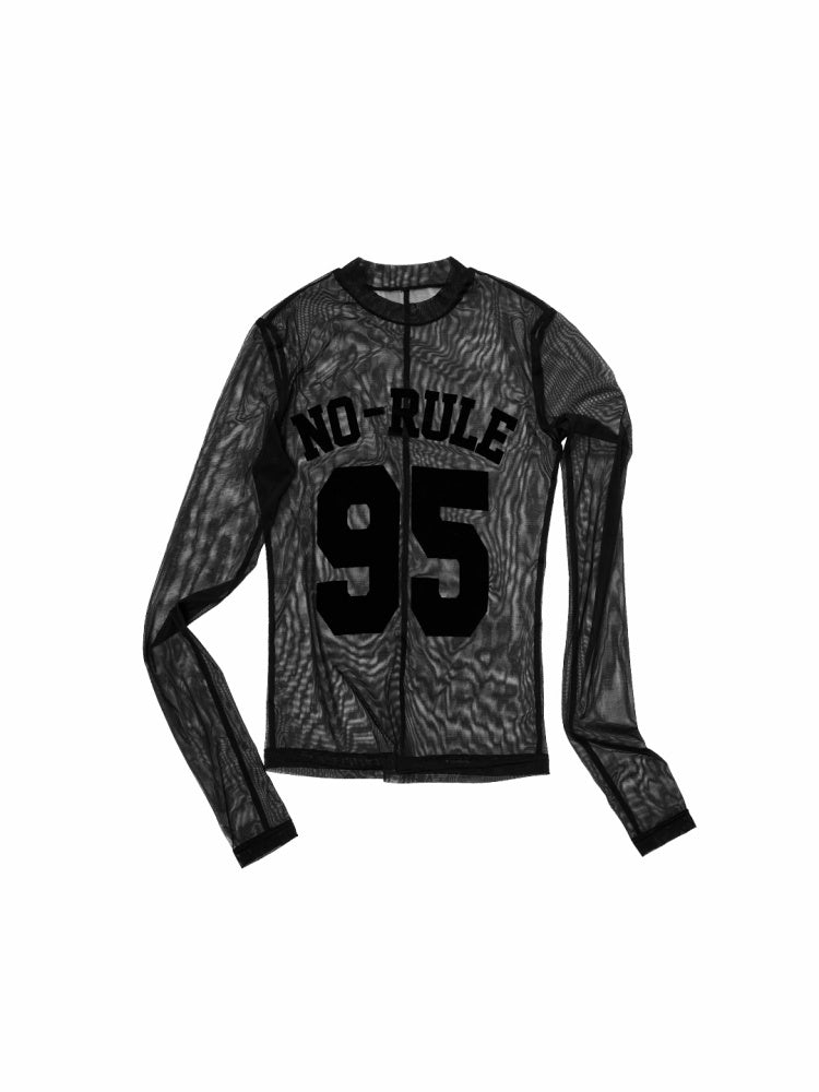 Flocked Sports Mesh Print Turtle Neck Base Shirt Sheer Fit Slim Top【s0000014981】